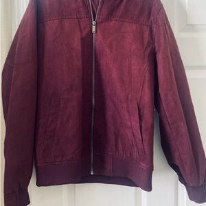 Chic Burgundy Suede Zip-Up Jacket